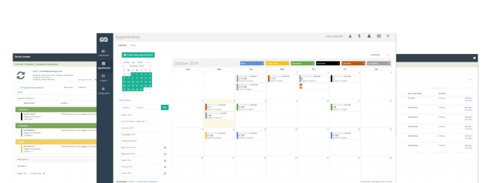 A screenshot of the Boostlingo Healthcare Interpretation Scheduling model with interpreter appointments displayed.