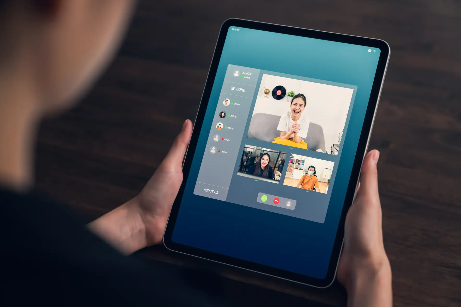 Asian businesswoman making video call meeting to team