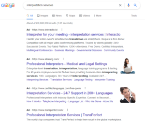Example search result for small language service providers