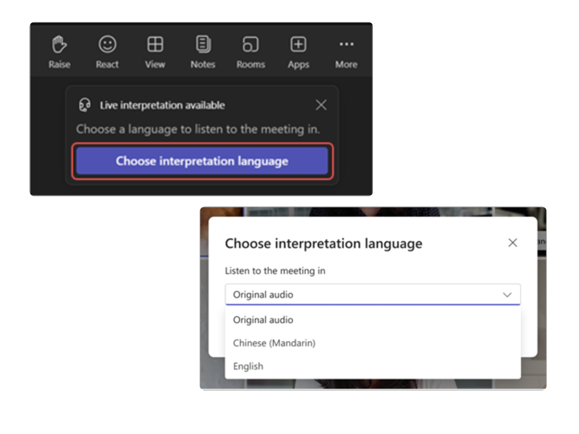 Microsoft Teams choose interpretation language with Boostlingo
