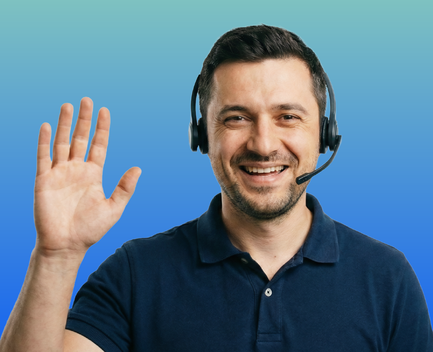 Romanian interpreter with a headset on, smiling at the camera