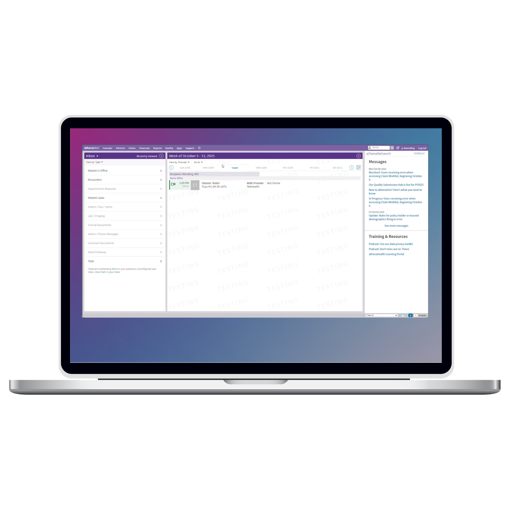 athenaOne interface on a mac laptop.