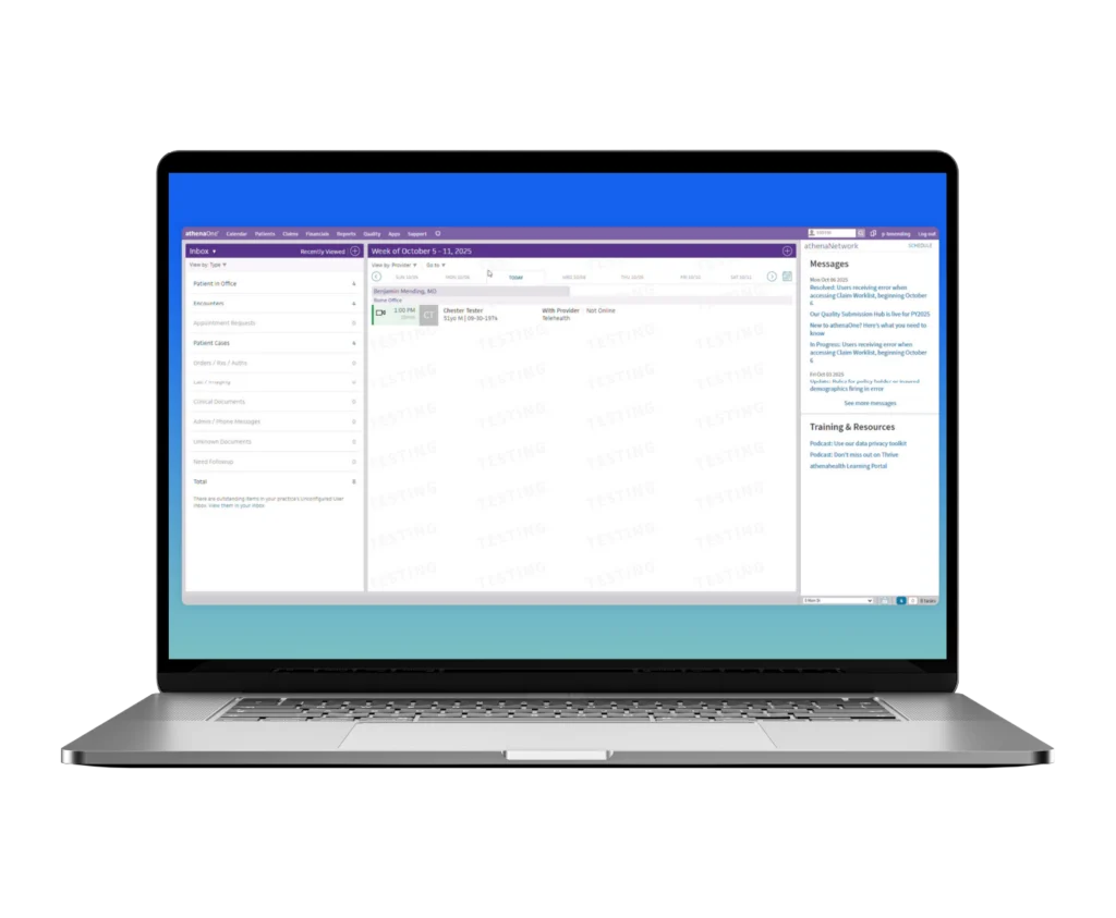 athenaOne interface on a mac laptop.
