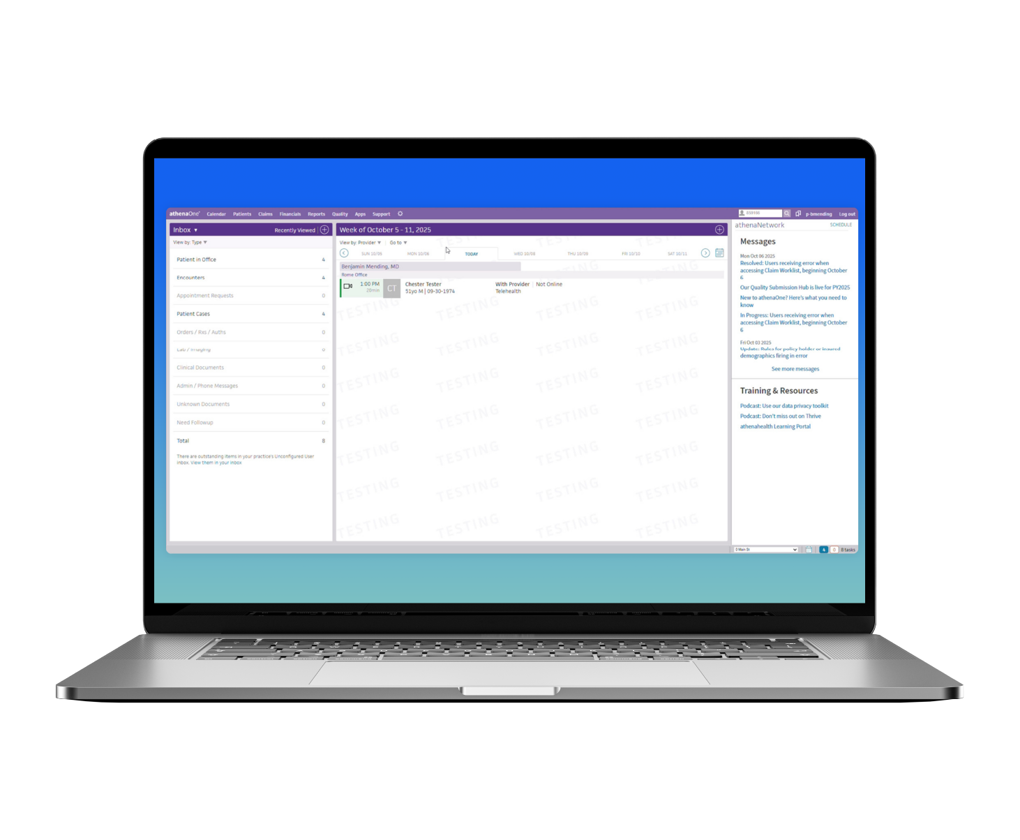 athenaOne interface on a mac laptop.