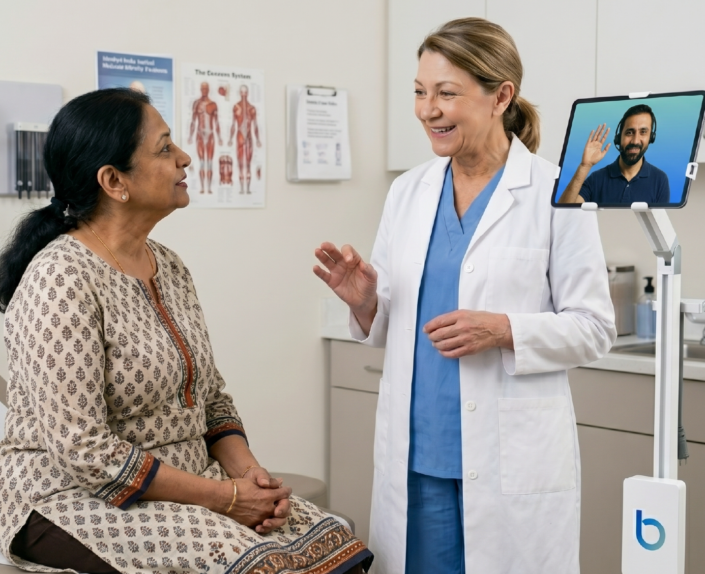 Doctor uses Boostlingo video remote interpreting to communicate with a patient during a medical appointment.