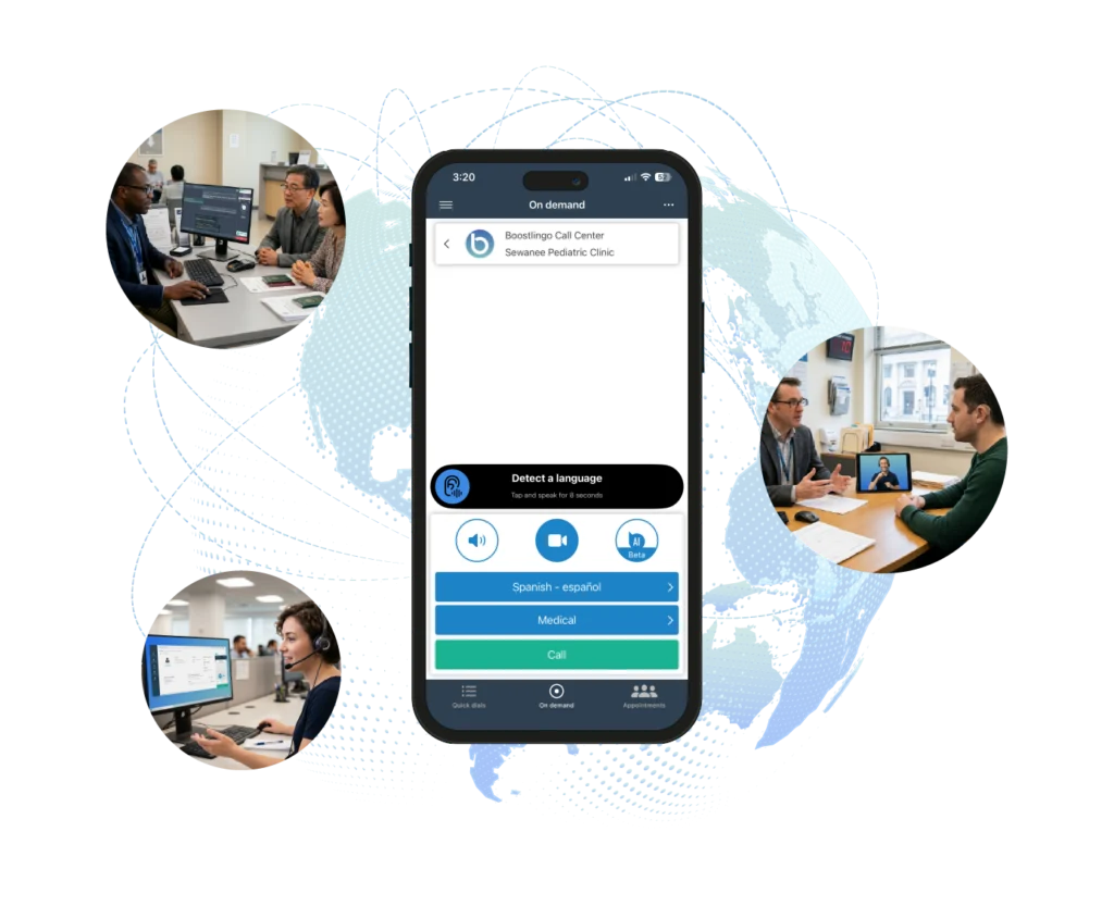 Interpreter services powered by a language access platform with phone, video, and AI workflows for on-demand multilingual communication.