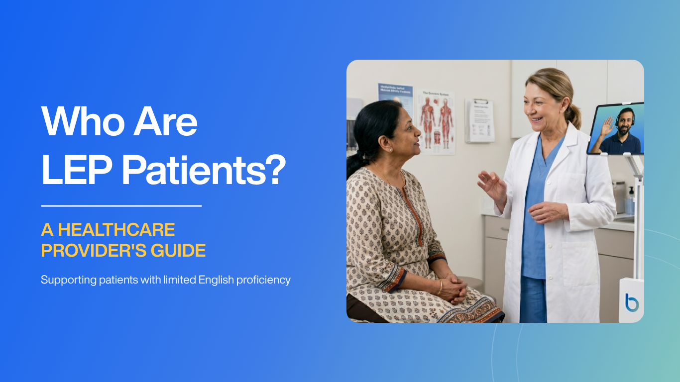 Doctor talking with a patient in a clinic exam room, for Boostlingo's guide on supporting limited English proficiency (LEP) patients in healthcare