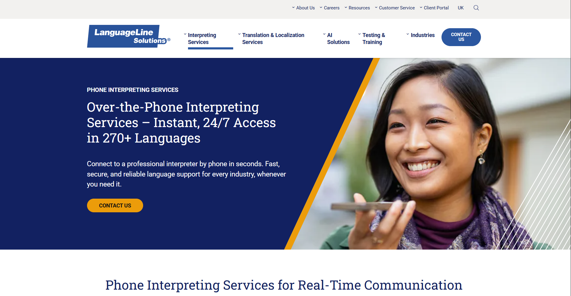LanguageLine solutions over the phone interpreting landing page
