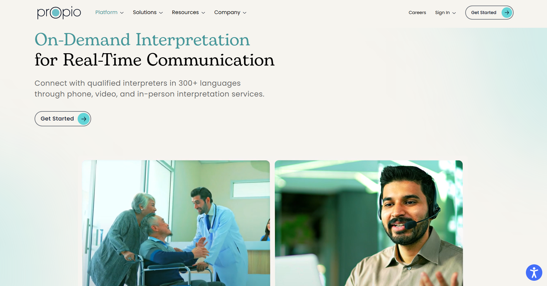 Propio phone interpreting landing page